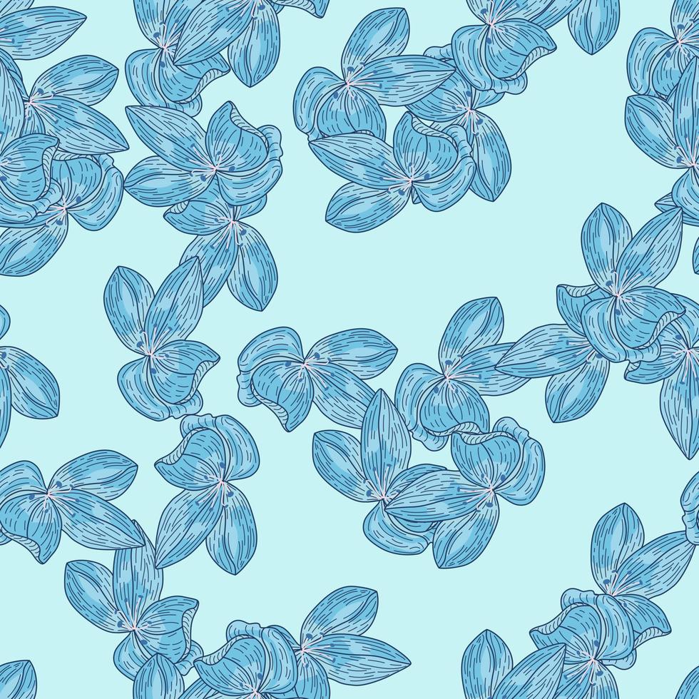 plakboek naadloos patroon met willekeurige blauwe omtrek orchidee bloemen elementen. lichte achtergrond. vector