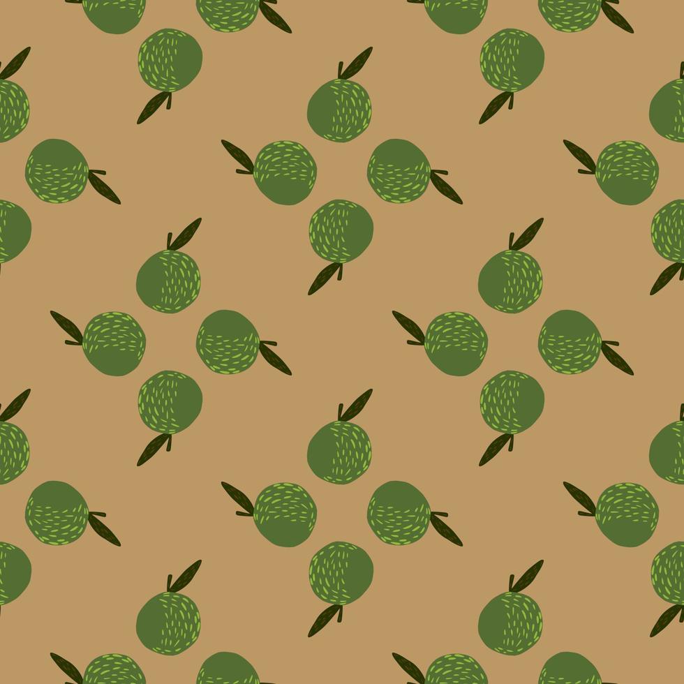 groene appel vormt naadloos hand getrokken patroon. beige achtergrond. biologische fruitprint in herfstkleuren. vector