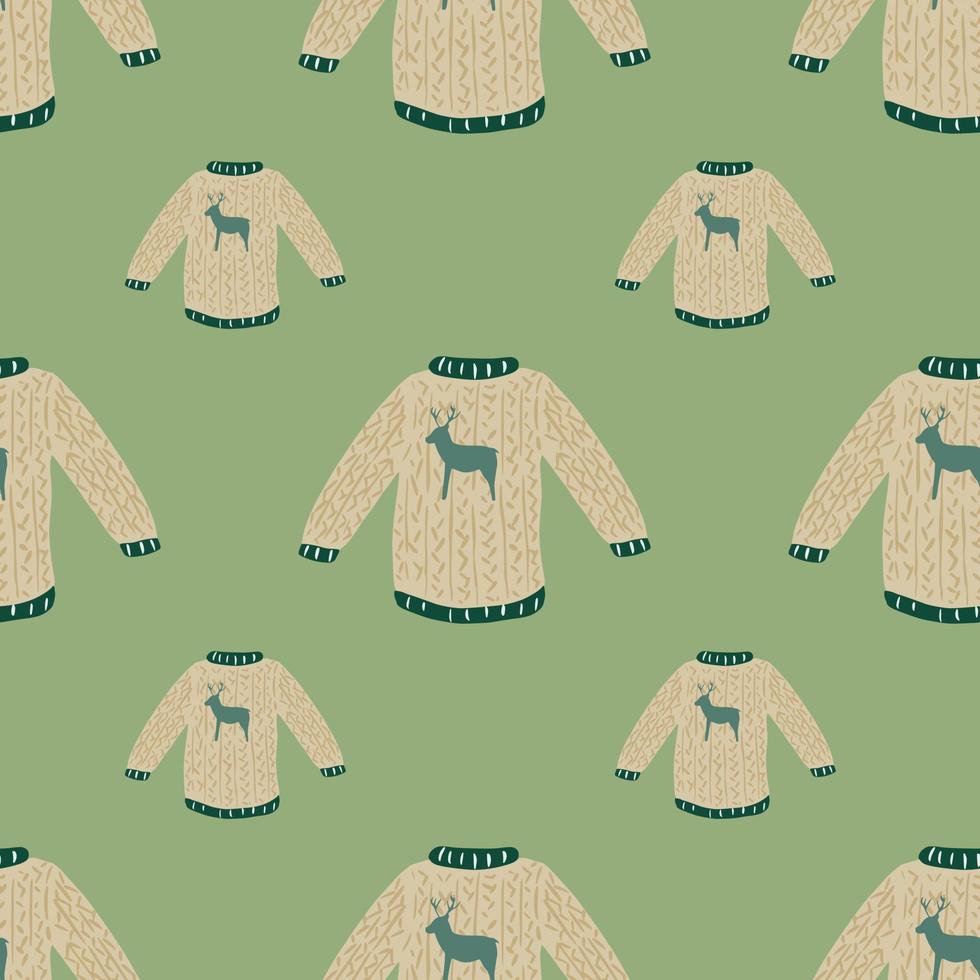 pasteltinten naadloos patroon met beige sweaterprint. groen licht achtergrond. vector