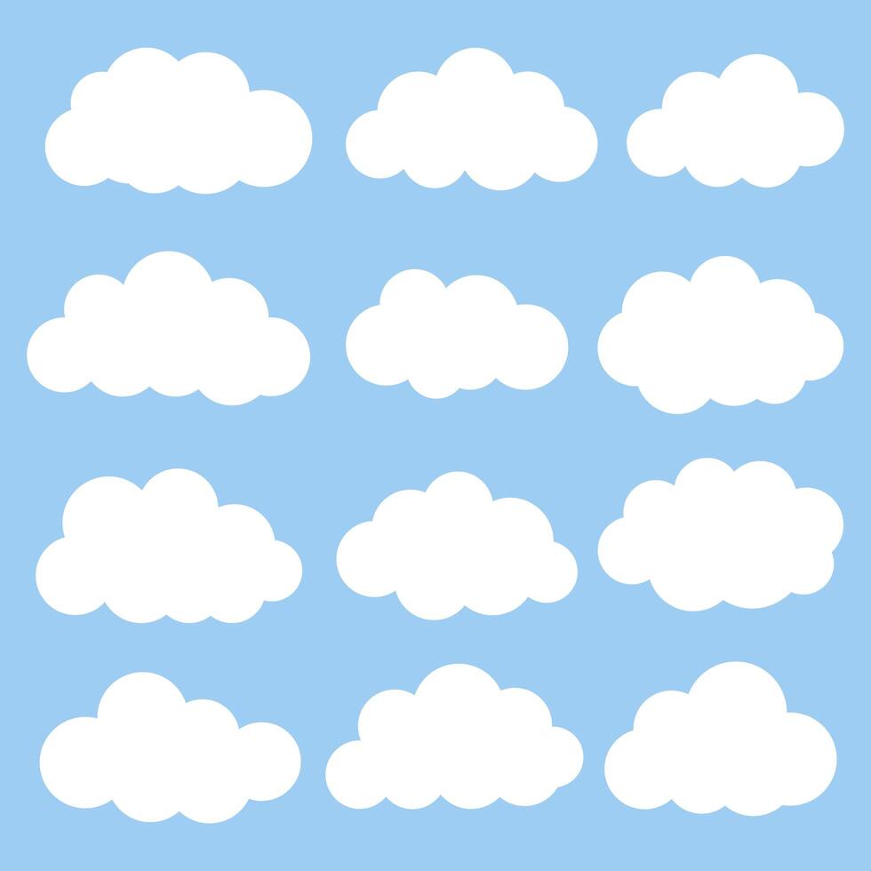 Witte vastgestelde kleur van het wolken de vectorpictogram op blauwe achtergrond. vector