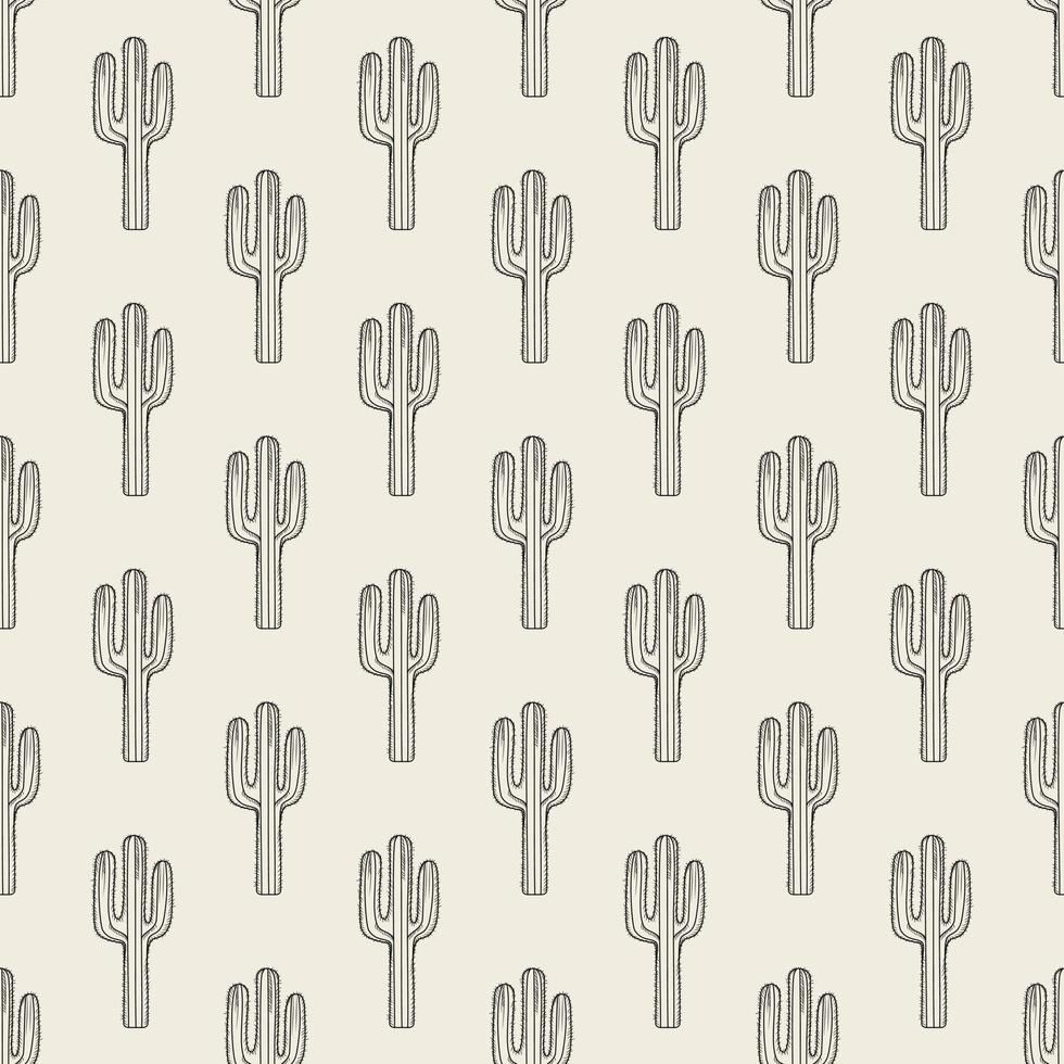 hand getekende cactus naadloze patroon. gravure vintage stijl. vector