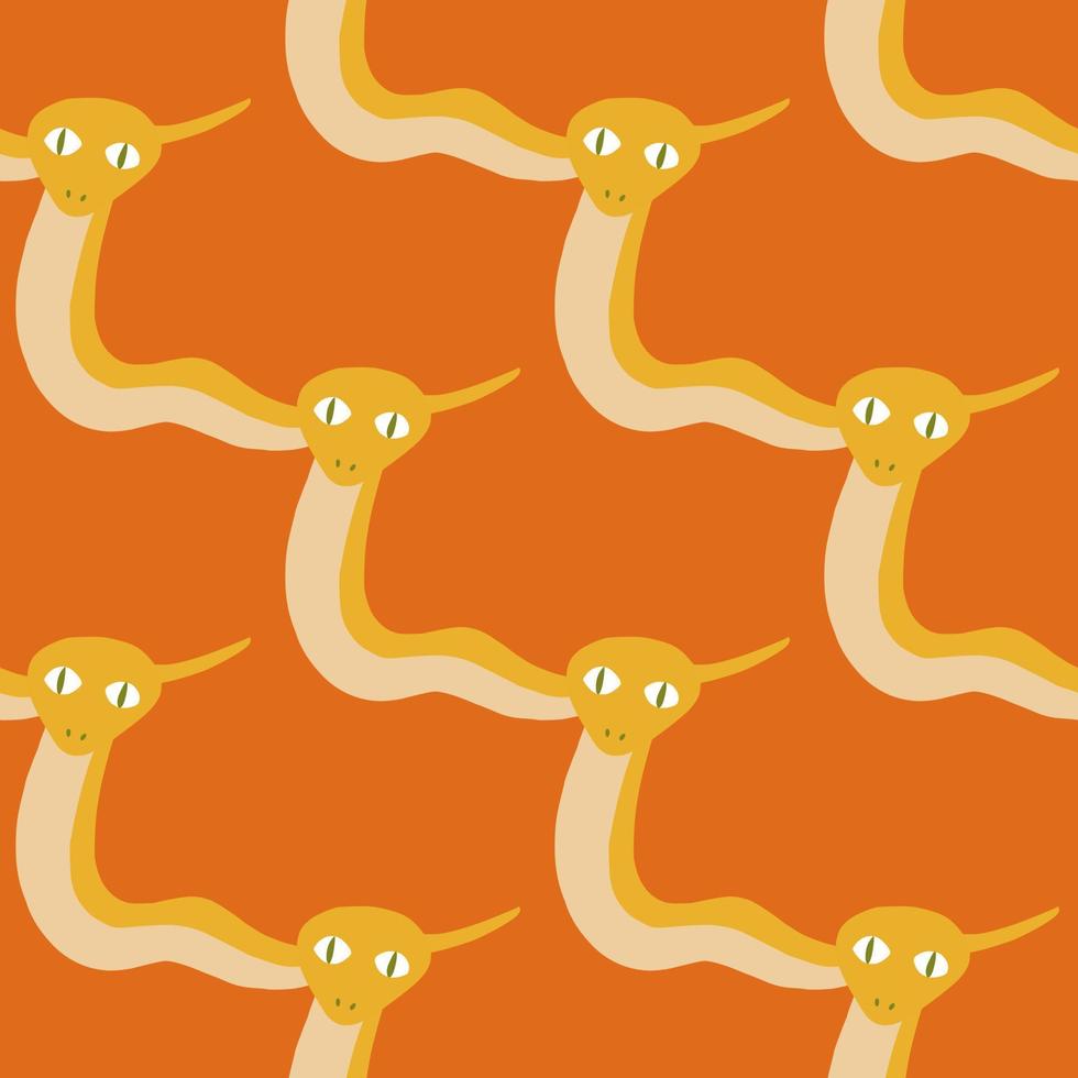heldere tinten naadloze patroon met abstracte dierlijke gele slangen vormen. oranje achtergrond. doodle afdrukken. vector