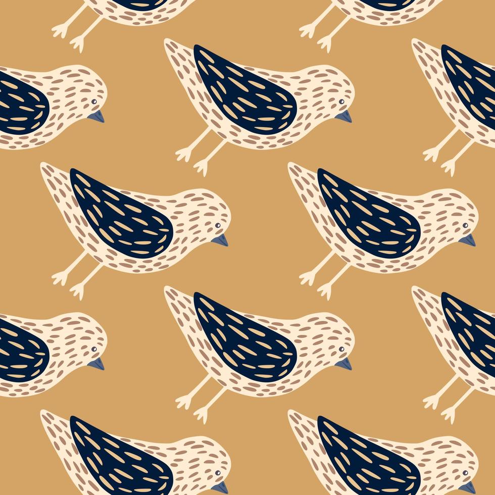 hand getekende naadloze patroon met eenvoudige duif vogels silhouetten. beige achtergrond. vector