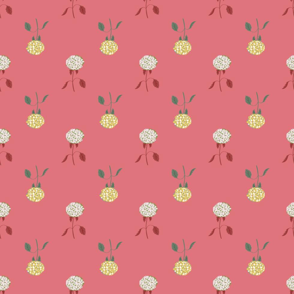 zomerstijl naadloos patroon met lichtblauwe en gele hortensia bloemenprint. roze achtergrond. vector