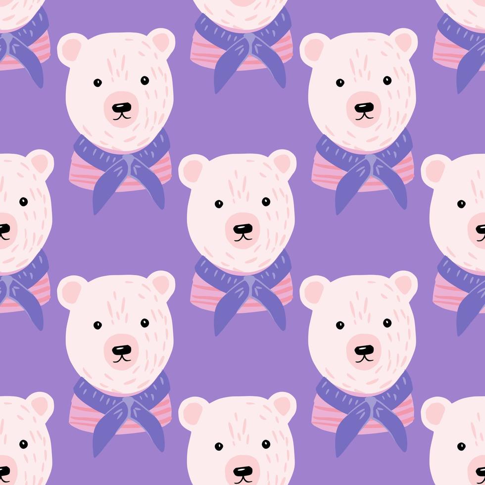 cartoon naadloze patroon met witte ijsbeer matroos sieraad. paarse achtergrond. kinder stijl. vector