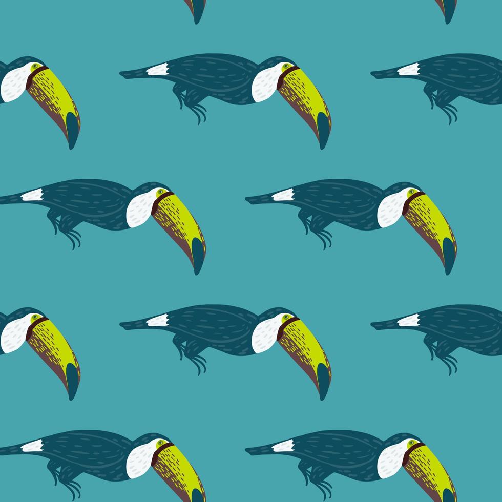 doodle grappige dieren naadloze patroon met eenvoudige toucan bird vormen. blauwe achtergrond. simpel ontwerp. vector