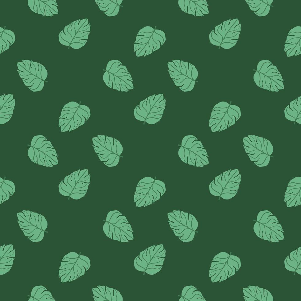 abstracte tropische bos stijl naadloze patroon met doodle monstera bladeren vormen. groene achtergrond. vector