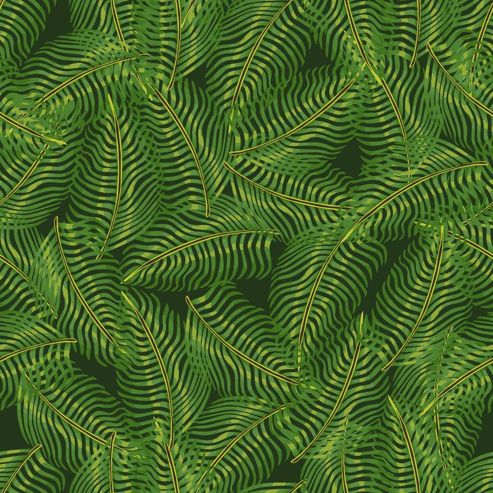 decoratief jungle naadloos patroon met willekeurige groene varenbladsilhouetten. natuur doodle sieraad. vector