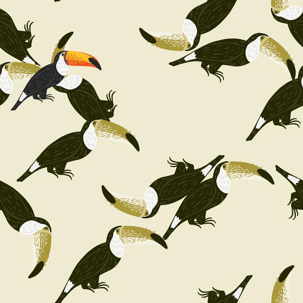 abstracte dierlijke tropische naadloze patroon met willekeurige toucan bird silhouetten. lichte achtergrond. vector