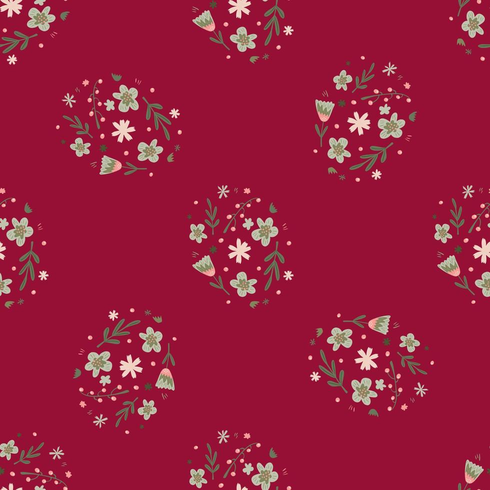 naadloos vintage patroon in minimalistische stijl met bloemsilhouetten. donker rode achtergrond. simpel ontwerp. vector