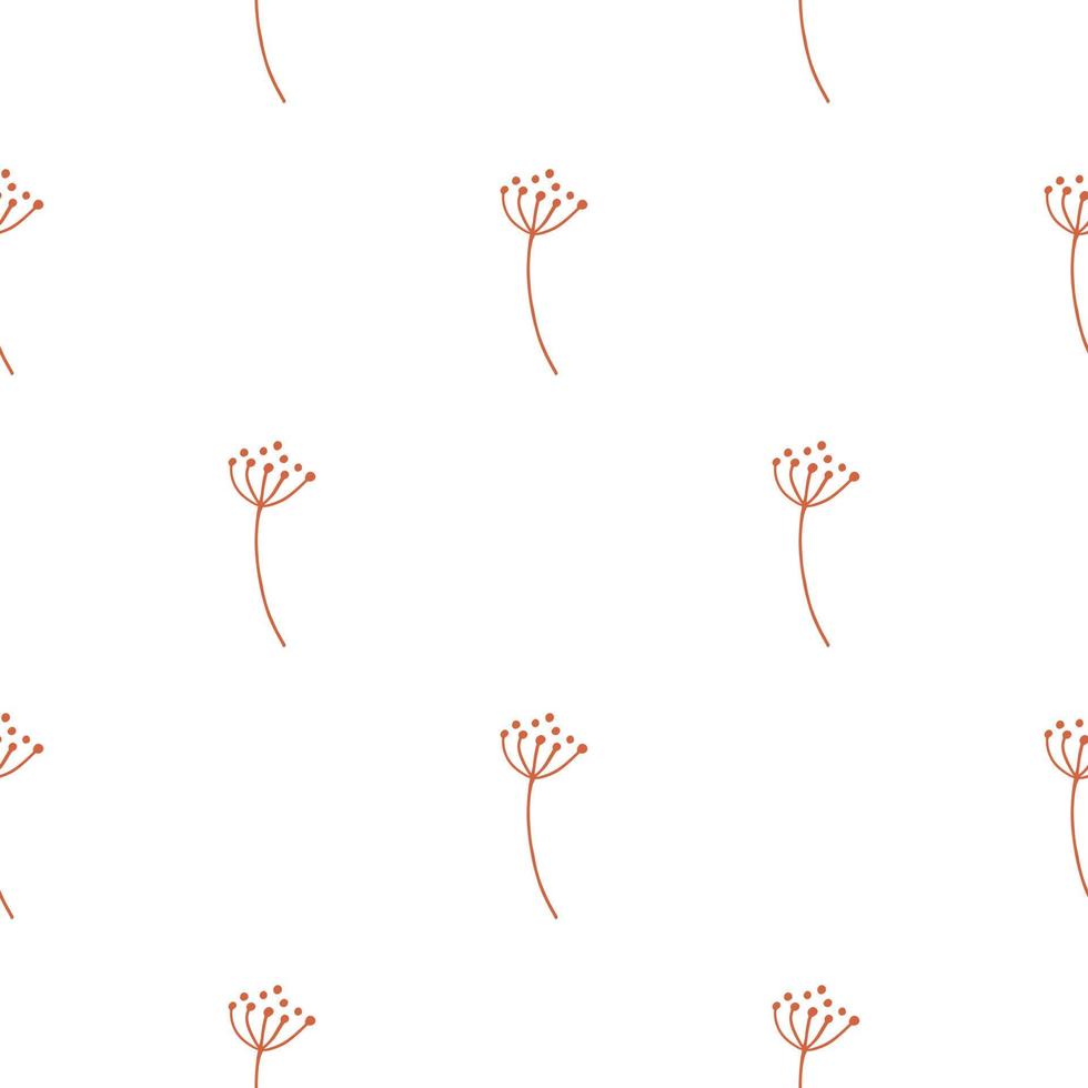 geïsoleerde naadloze patroon met eenvoudige oranje voorgevormde dille paraplu print. witte achtergrond. vector