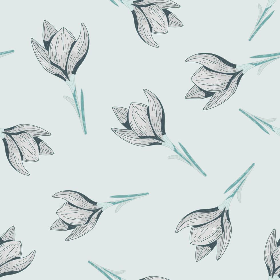 willekeurig naadloos patroon met doodle krokus elementen ornament. licht palet. botanische flora kunstwerk. vector