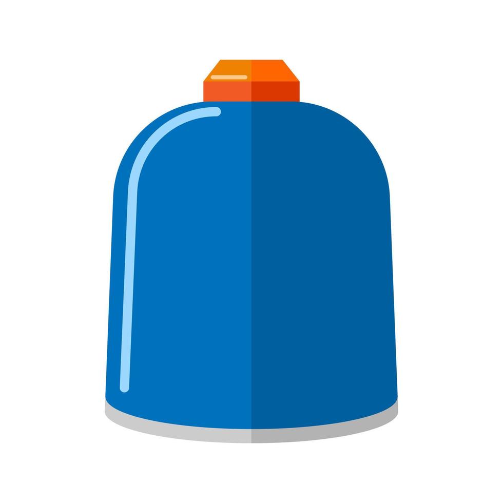 kleine metalen gasfles geïsoleerd op een witte achtergrond. blauwe propaanfles zonder handvatpictogramcontainer in vlakke stijl. korte jerrycan brandstofopslag vector