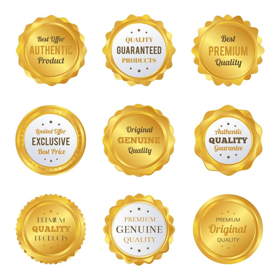 Luxe gouden badges en etiketten premium kwaliteitsproduct vector