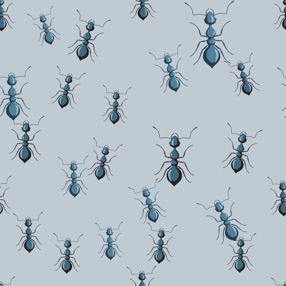 naadloze patroon kolonie mieren op blauwe achtergrond. vector insecten sjabloon in vlakke stijl voor elk doel. moderne dieren textuur.