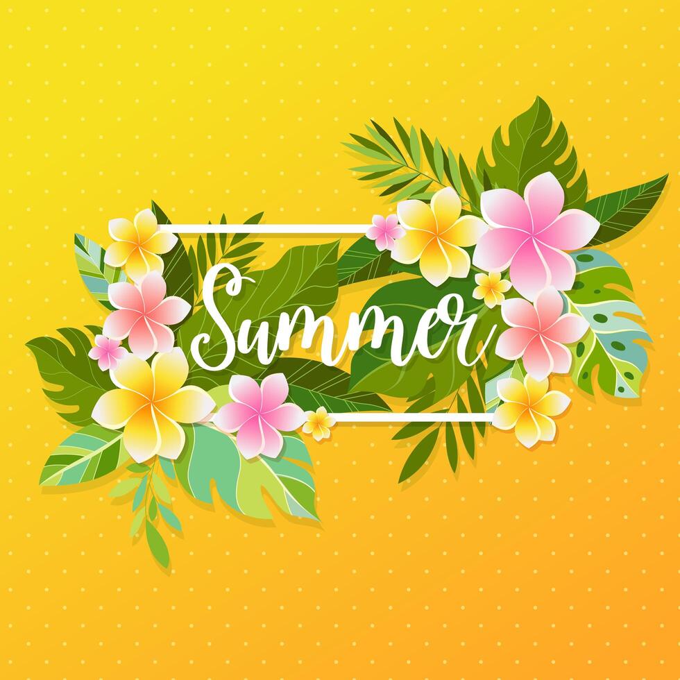 Tropische bloemen en palmen zomer frame, grafische achtergrond, exotische bloemen uitnodiging vector