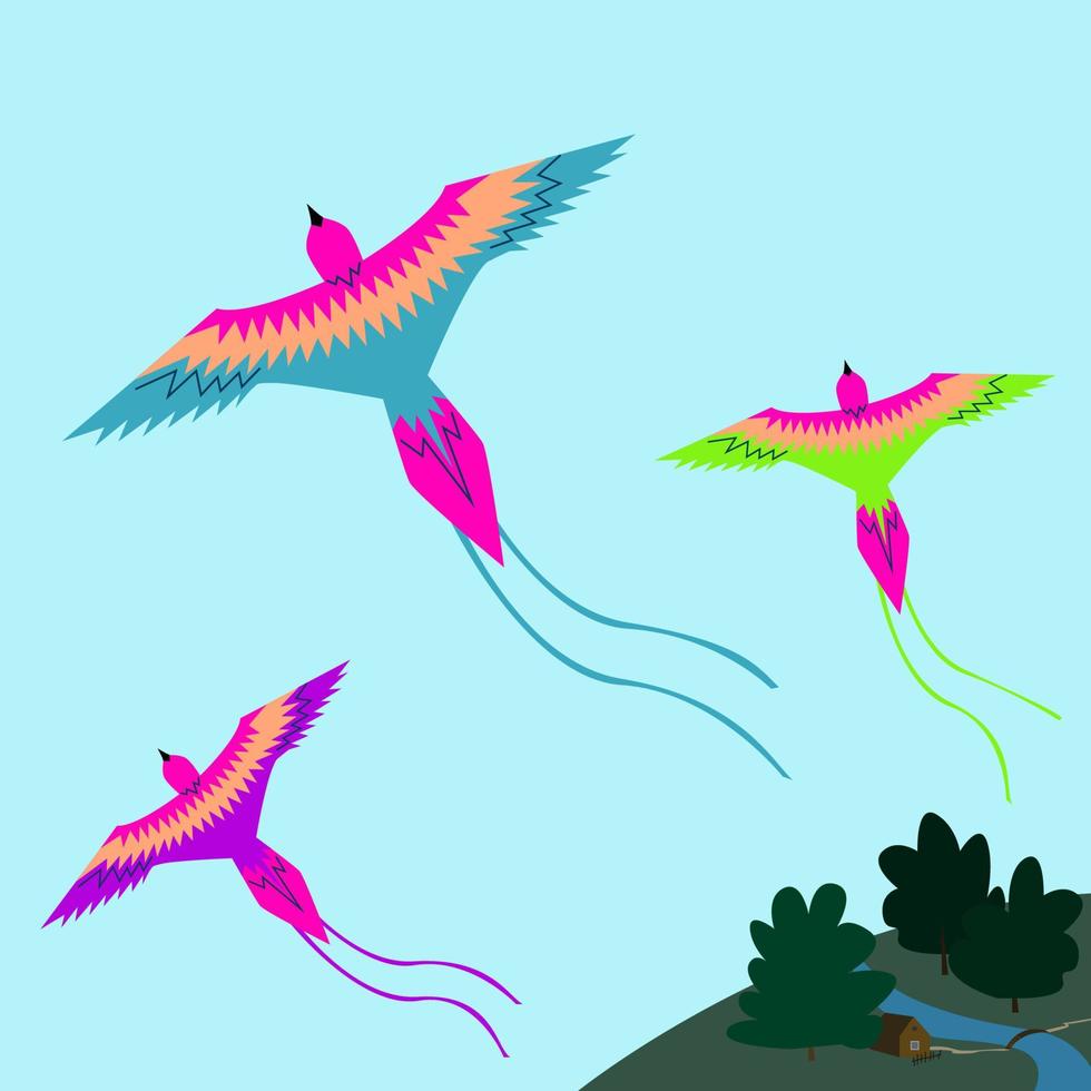 ara papegaai vliegers. ara papegaai vlieger vorm en ontwerp vectorillustratie. felgekleurd windvliegend speelgoed. vector