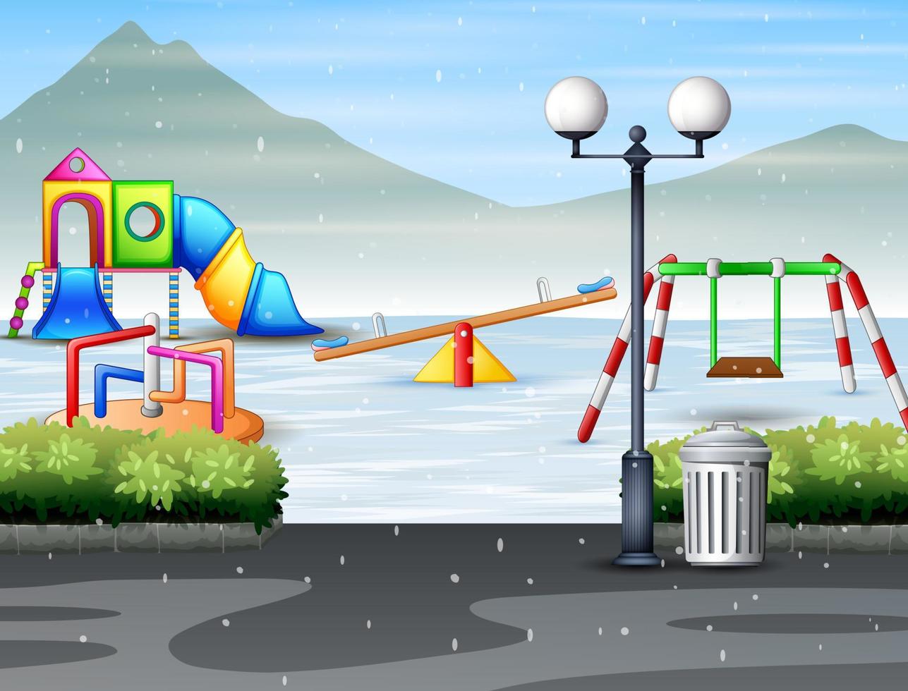 openbaar park in de stad met kinderspeelplaats in het winterseizoen vector