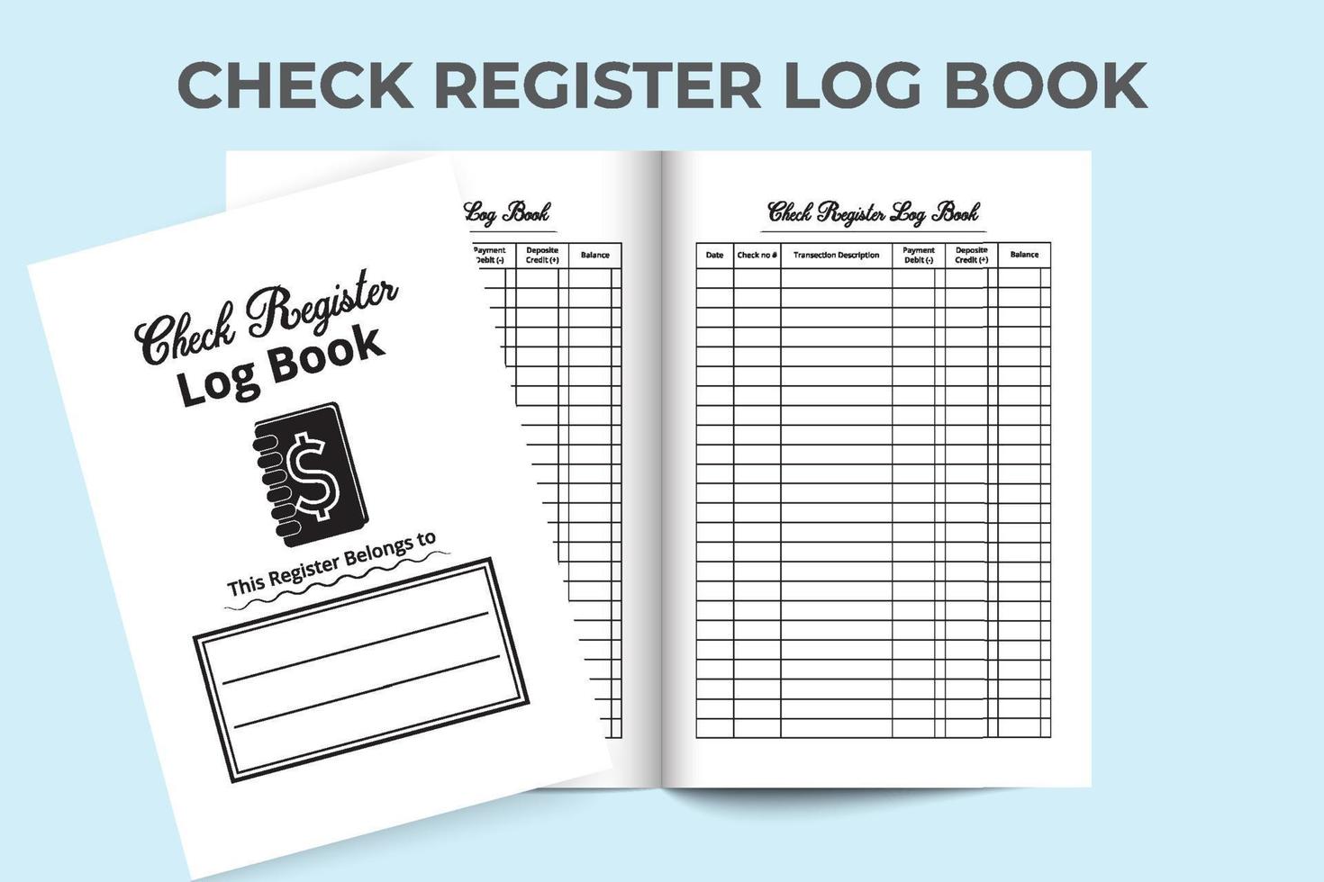 check register logboek interieur. bankrekening tracker en transactie checker notebook. logboek interieur. check register journaal geld transactie tracker. saldo check register. vector