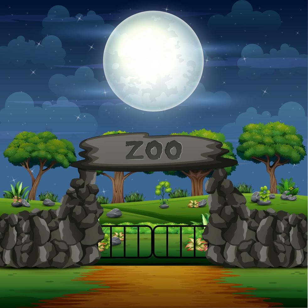 dierentuin entree cartoon in de nachtscène vector