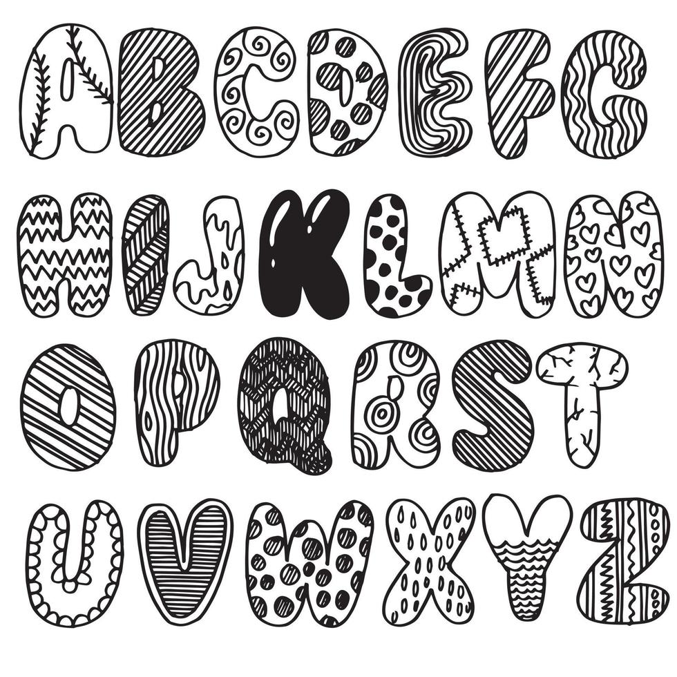 hand getrokken doodle grappige lettertype. set schets schattig alfabet. vectorillustratie voor tijdschriften, drukken, webposters, handgetekende typografie enz. vector