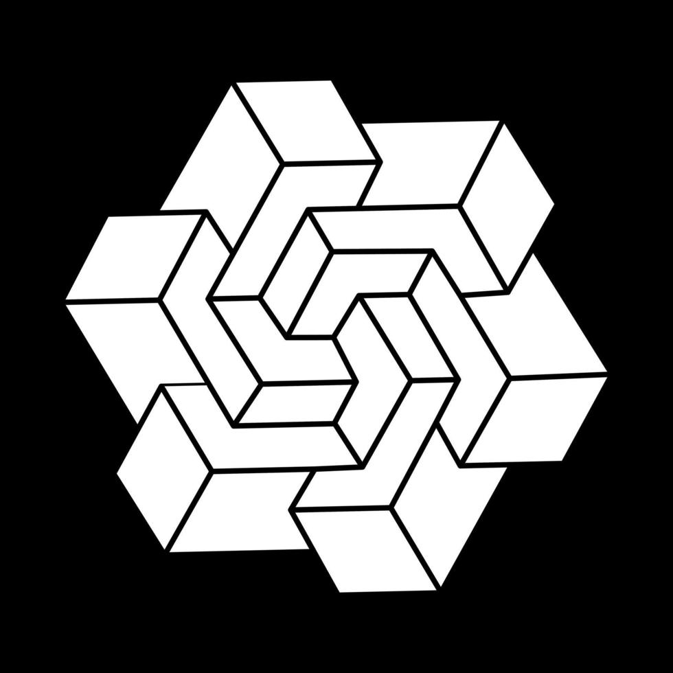 onmogelijke optische illusie vorm. optisch kunstobject. onmogelijke cijfers. heilige geometrie. paradox. vector