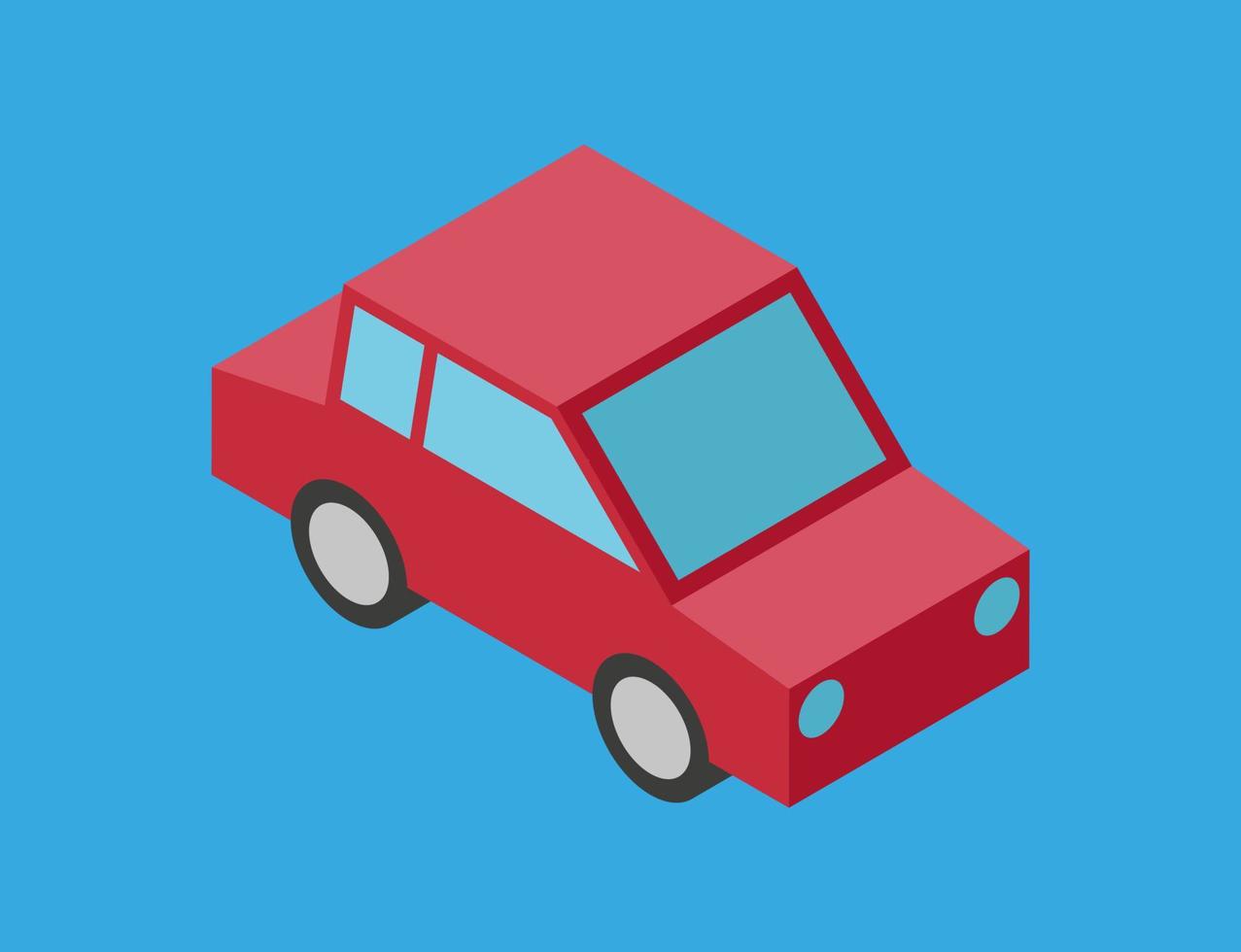 vectorillustratie van eenvoudige isometrische auto geïsoleerd op blauwe achtergrond. 3D-stijl auto illustratie. rode auto eenvoudig pictogram. cartoon symbool van auto vector