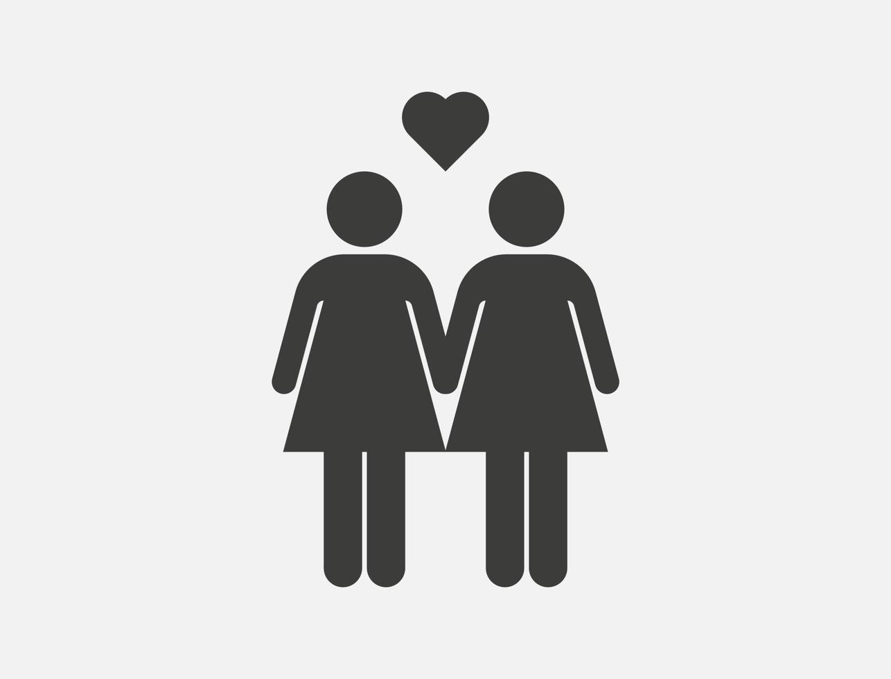 lesbisch koppel vector pictogram geïsoleerd op een witte achtergrond. homoseksueel paar zingen. twee vrouwen en een hartpictogram