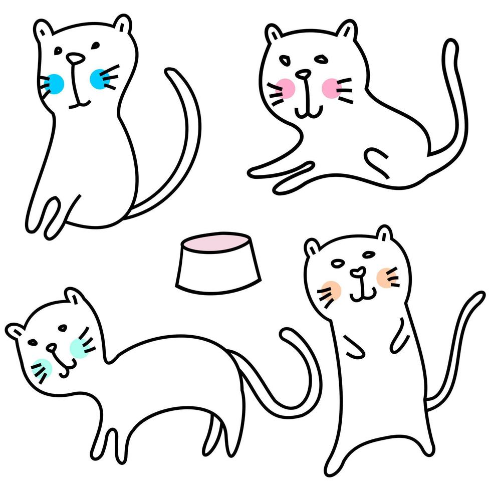 set van grappige katten. schattige hand getrokken doodle kittens. gezelschapsdier vectorillustratie. vector