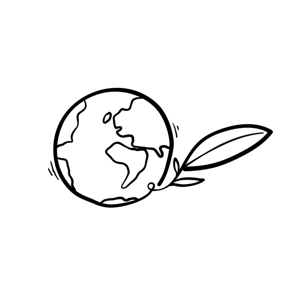 hand getrokken doodle eart met zaadplant symbool voor eco-omgeving cartoon vector