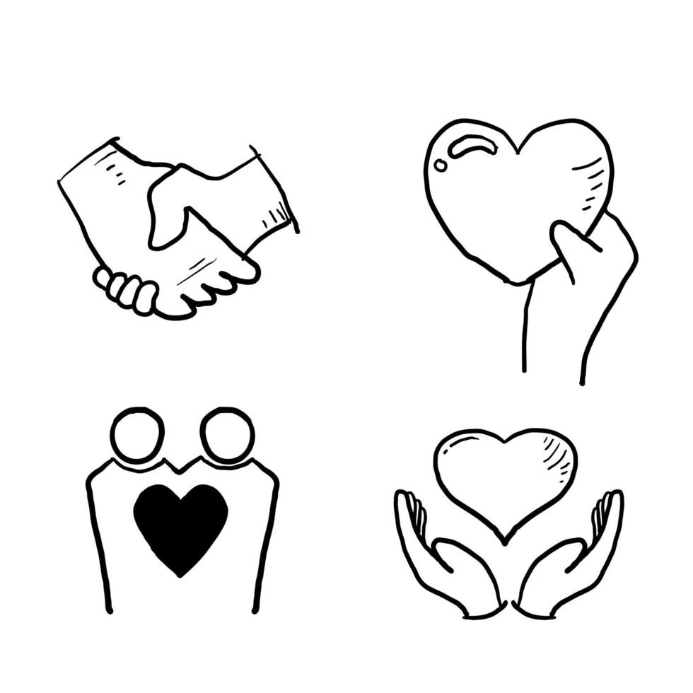 hand getrokken doodle relatie, wederzijds begrip, wederzijdse hulp, interactie, vriendschap en liefde symbool illustratie cartoon stijl vector