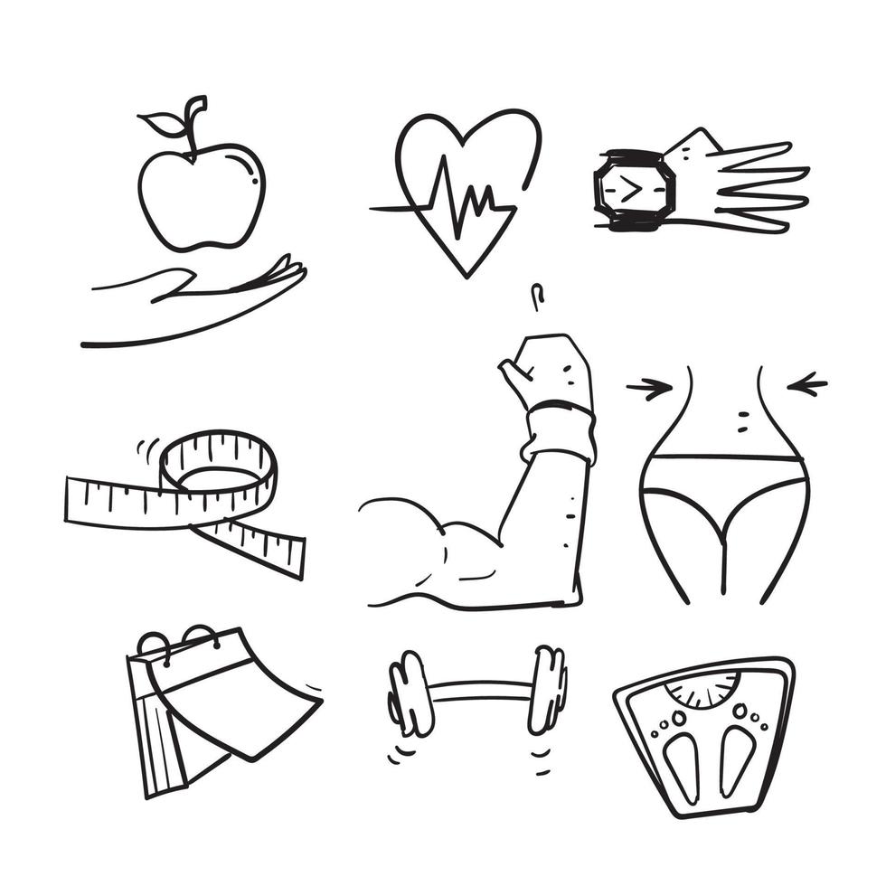 hand getrokken doodle fitness en gezondheid pictogram illustratie vector geïsoleerd