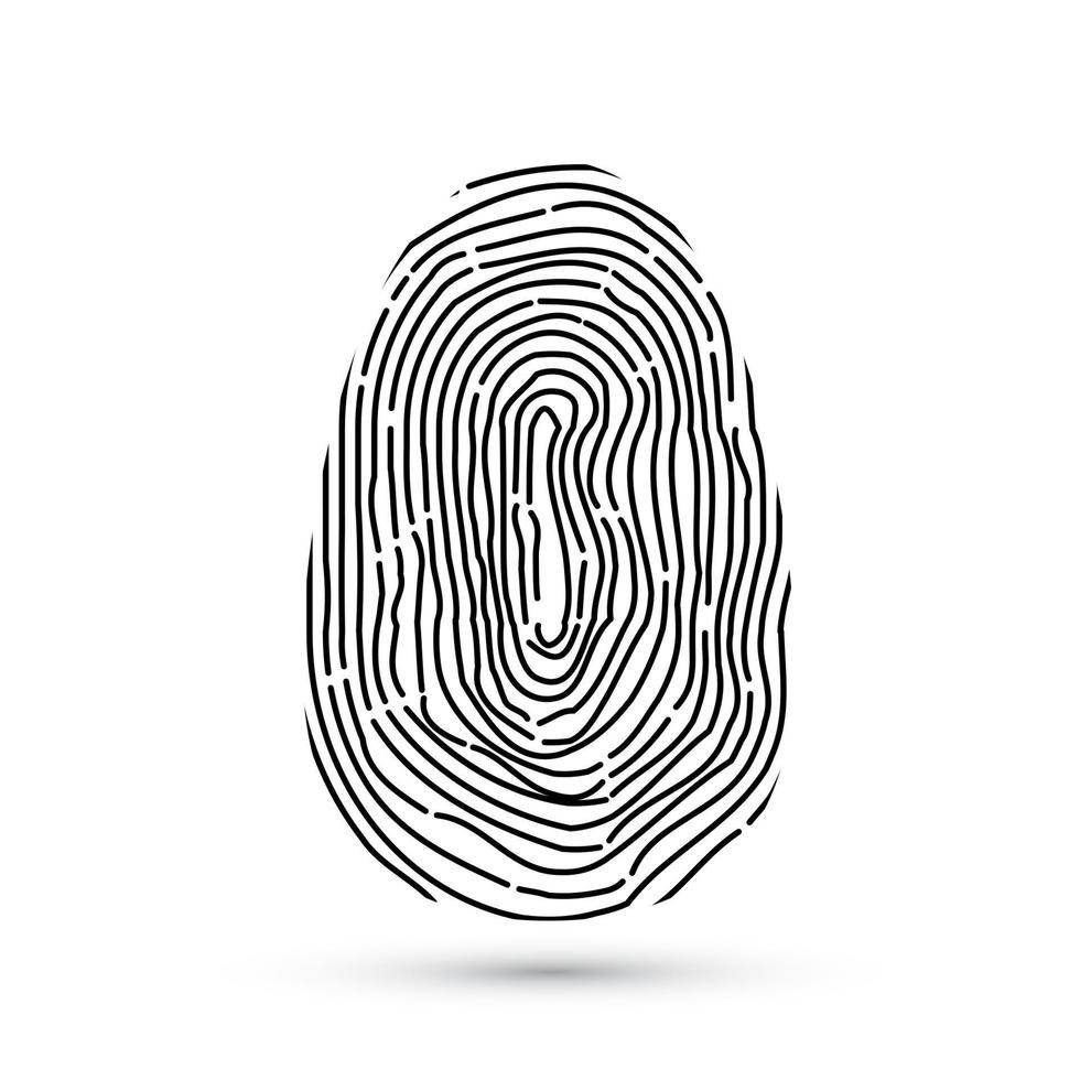 vingerafdruk vector pictogram geïsoleerd op schrijven met schaduw. autorisatiesysteem voor toegangscontrole. elektronische handtekening. biometrische technologie voor persoonsidentiteit.