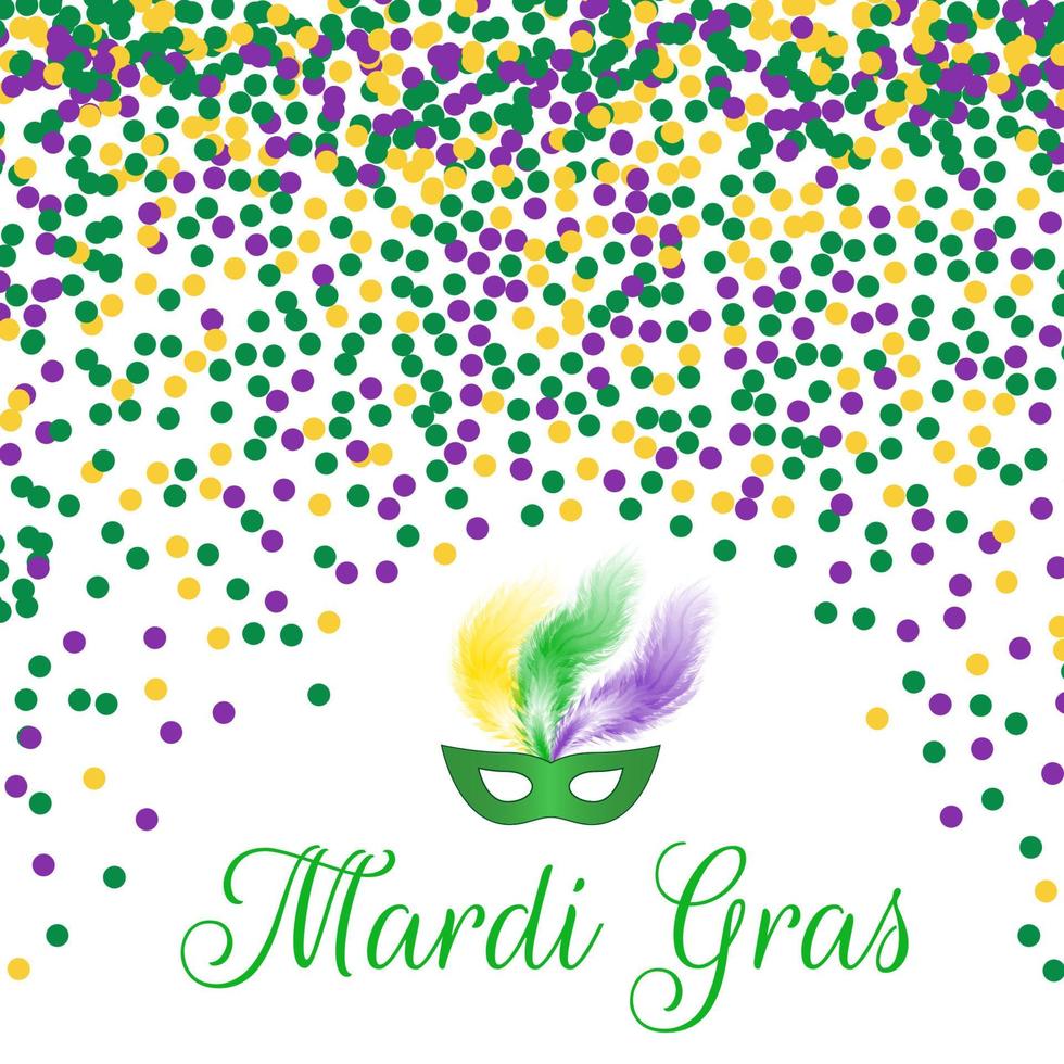 mardi gras carnaval vector achtergrond met groene, paarse en gele confetti. eenvoudig te bewerken ontwerpsjabloon voor uw projecten.