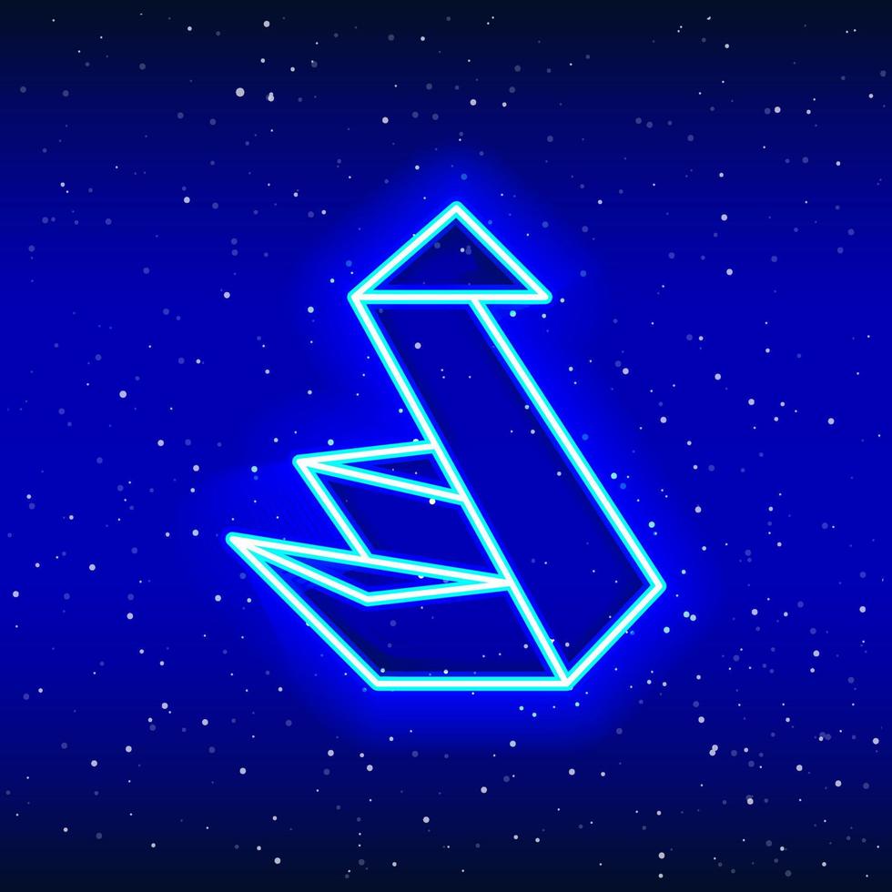 neon blauw origami zwaan icoon. middernacht blauw. de kunst van het vouwen. neon zwaan ontwerp. realistisch neonpictogram. lineaire pictogram op witte achtergrond. vector