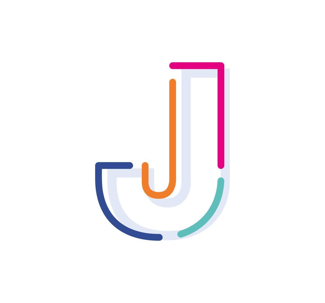 abstracte letter j lijn kleurrijke lineaire logo. moderne letterlijnen met nieuwe pop-artkleuren. lettertype alfabet sjabloon. logo set dunne lijn schone stijl. vector