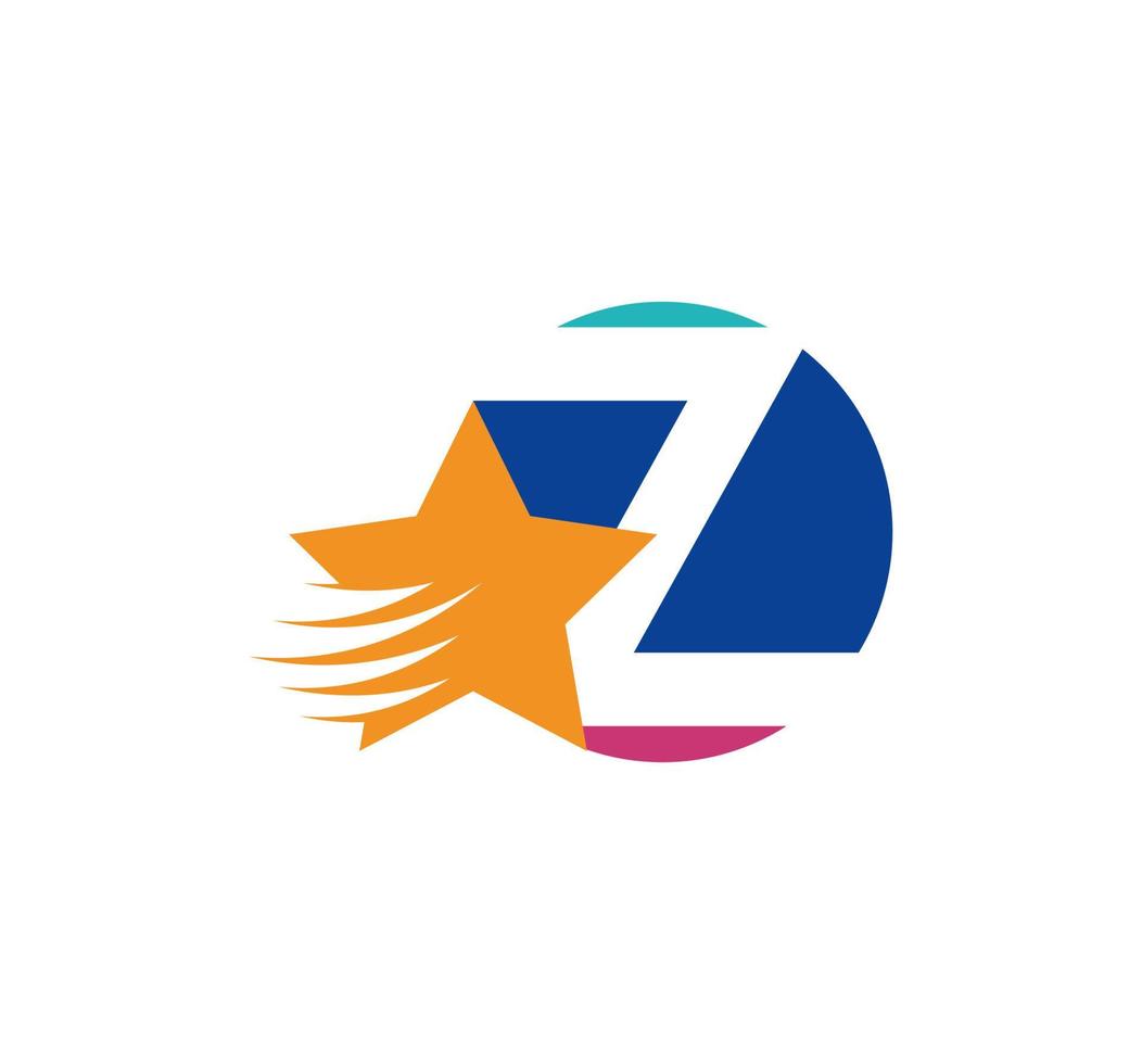 z letter logo en creatieve vliegende ster. bedrijfslogo initialen in ronde embleem. vector