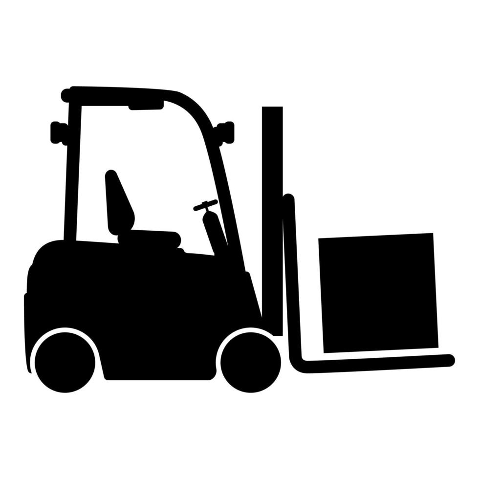 vracht laadmachine vorkheftruck voor het hijsen van vak goederen in magazijn vorkheftruck lader vracht pictogram zwarte kleur vector illustratie afbeelding vlakke stijl