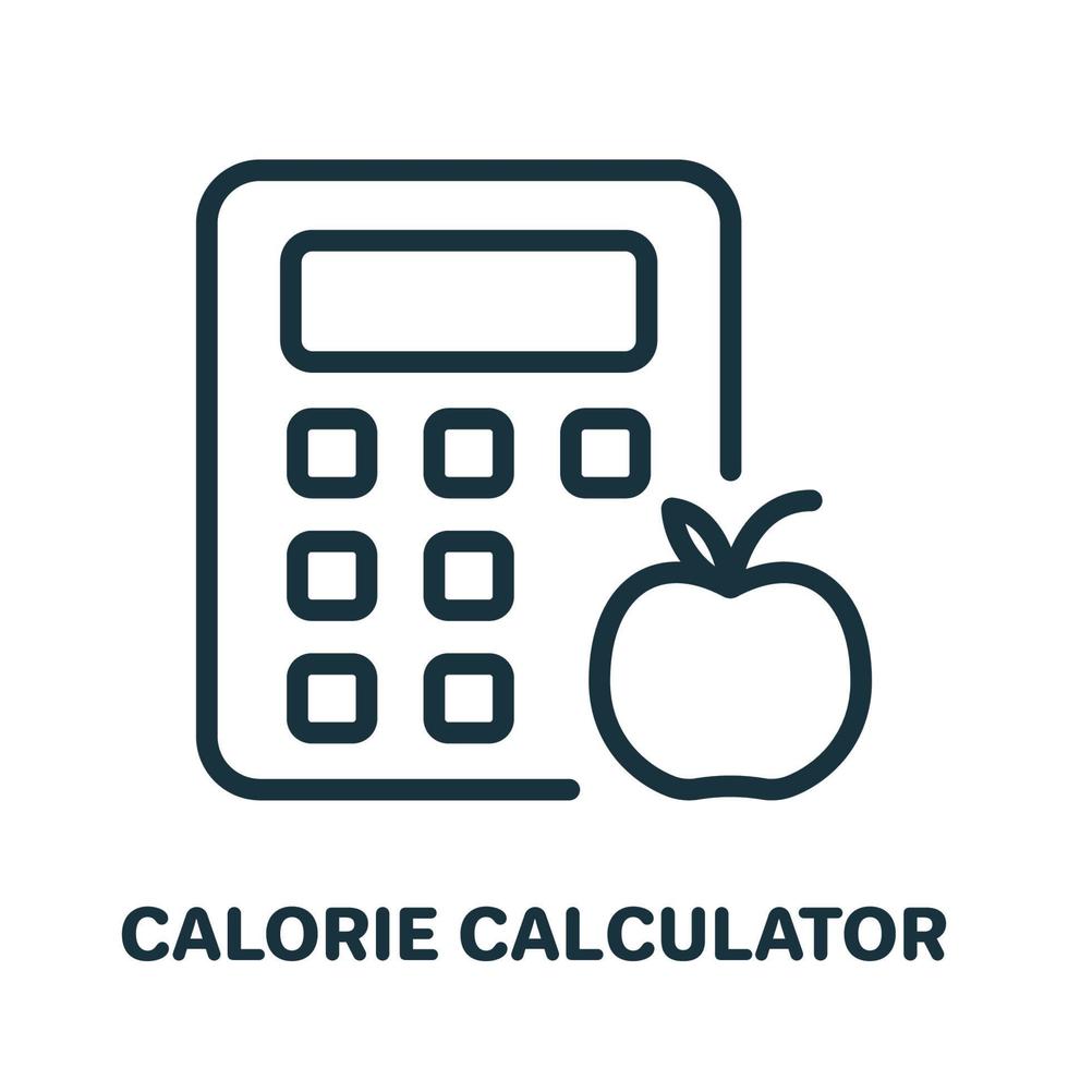 calorie rekenmachine lijn pictogram. tel calorieën concept lineair pictogram. bereken kcal voor gezonde voeding overzicht icoon. geïsoleerde vectorillustratie. vector