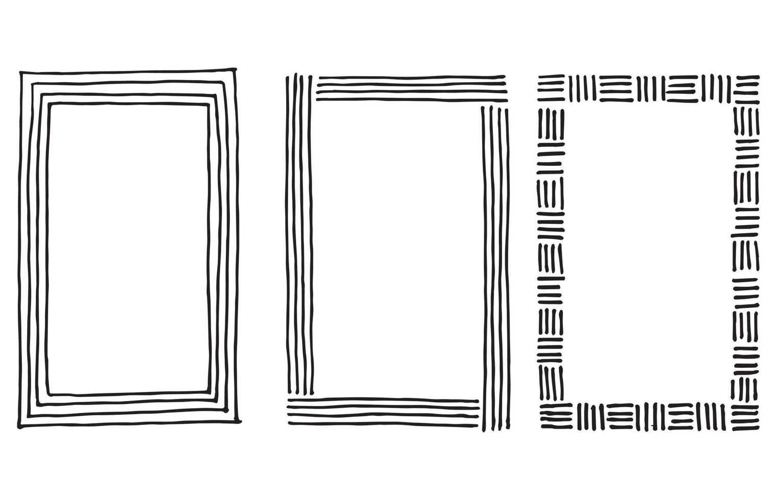 handgetekende set zwart-wit doodle rechthoek frames vector