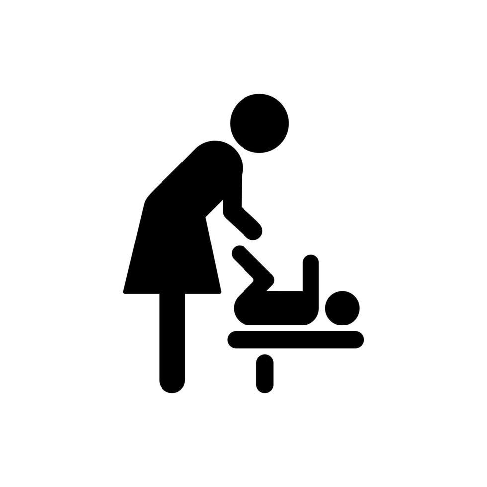 moeder en baby kamer silhouet pictogram. symbool van toilet voor kinderverzorgingspictogram. toilet met babytafel voor verschoningsluier. luierwissel toilet. geïsoleerde vectorillustratie. vector