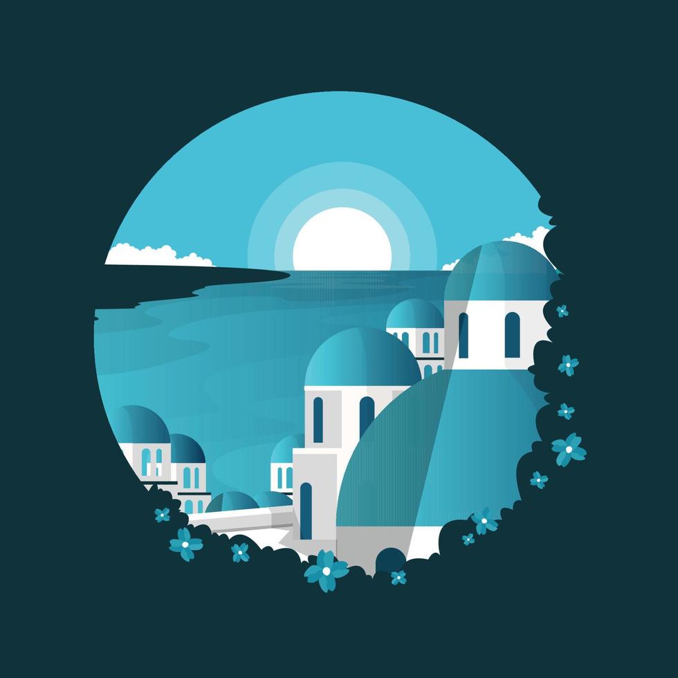 santorini griekenland egeïsche zee uitzicht vakantie reizen tour cirkel embleem vector