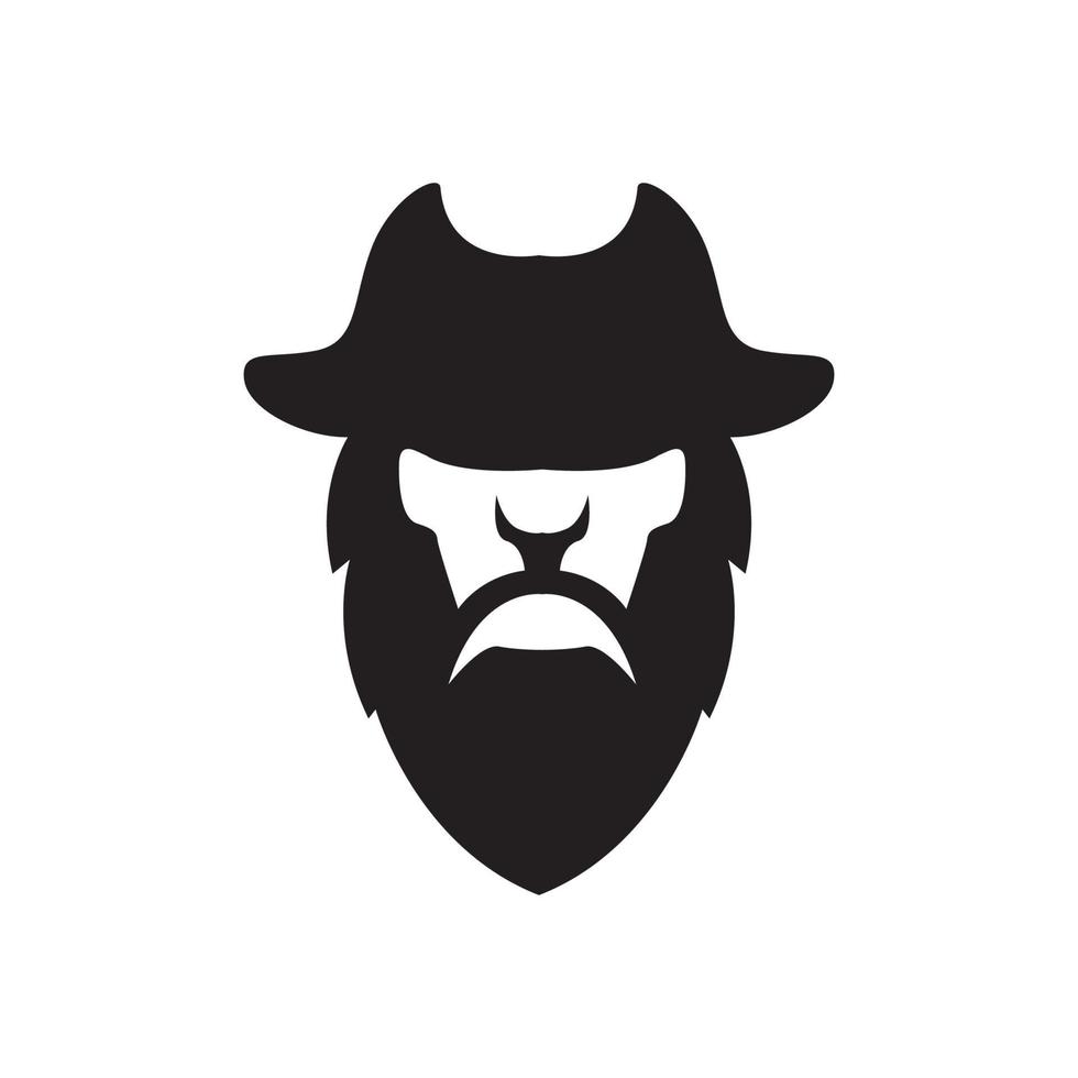 geïsoleerde silhouet gezicht zwarte baard piraten logo ontwerp, vector grafisch symbool pictogram illustratie creatief idee