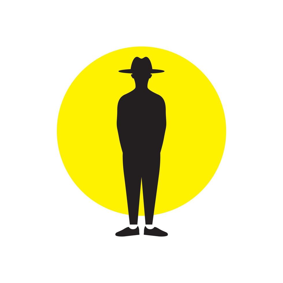 silhouet jonge man met ronde hoed logo ontwerp vector grafisch symbool pictogram illustratie creatief idee