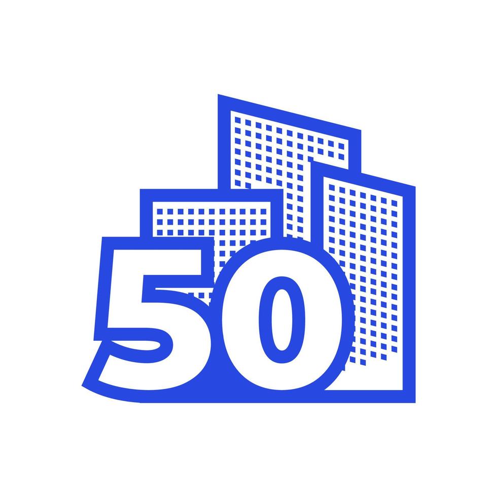 nummer 50 met gebouw logo ontwerp vector grafisch symbool pictogram illustratie creatief idee