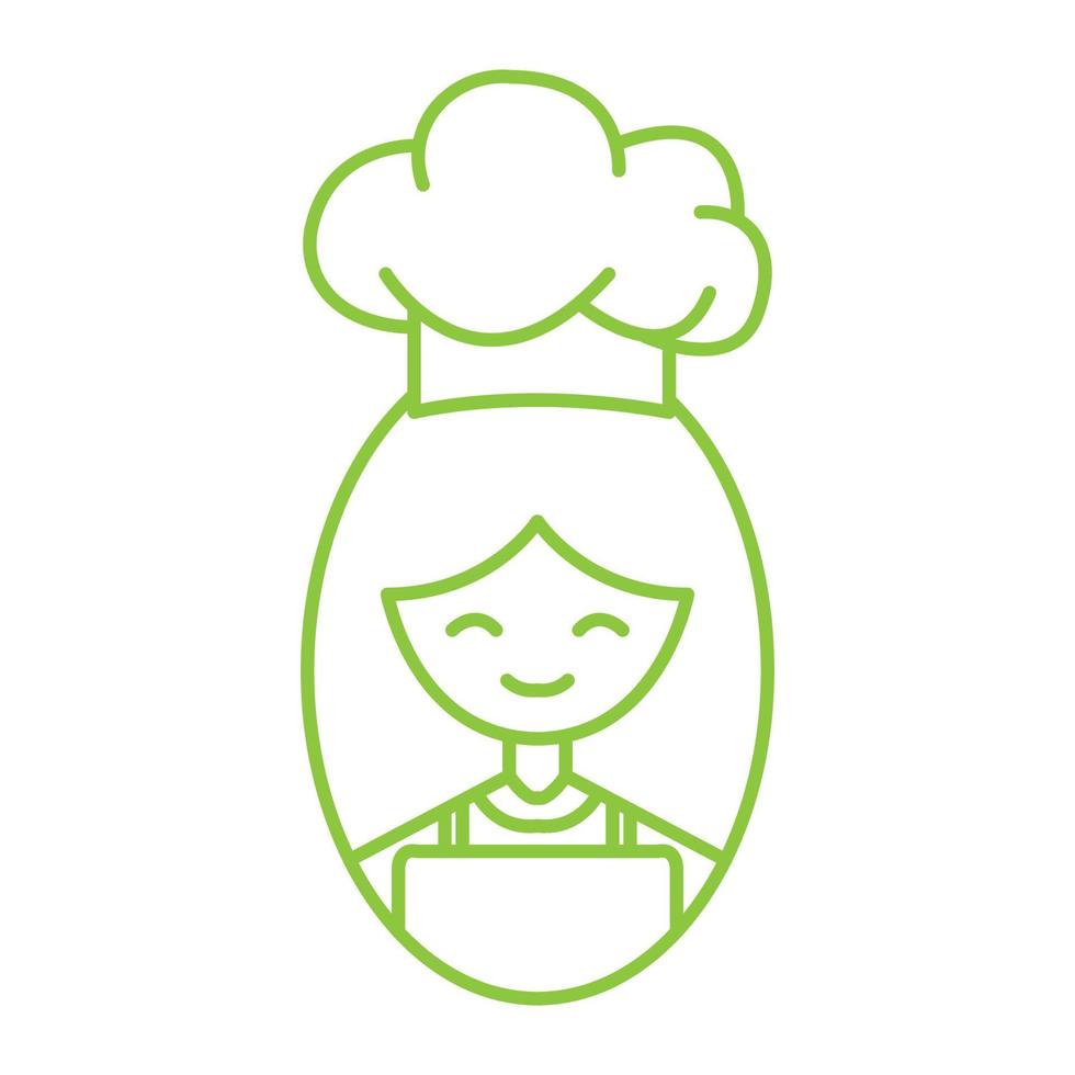 schattig meisje chef-kok lijnen logo symbool vector pictogram illustratie grafisch ontwerp