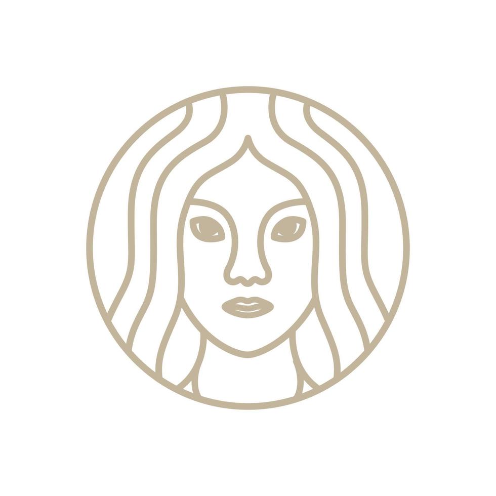 mooi gezicht vrouw met lang haar lijn logo ontwerp, vector grafische symbool pictogram illustratie creatief idee