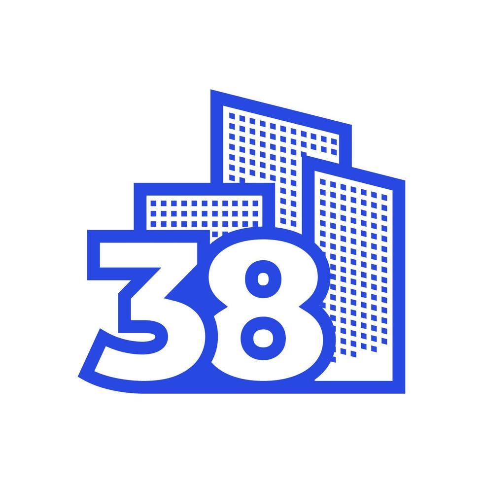 nummer 38 met gebouw logo ontwerp vector grafisch symbool pictogram illustratie creatief idee