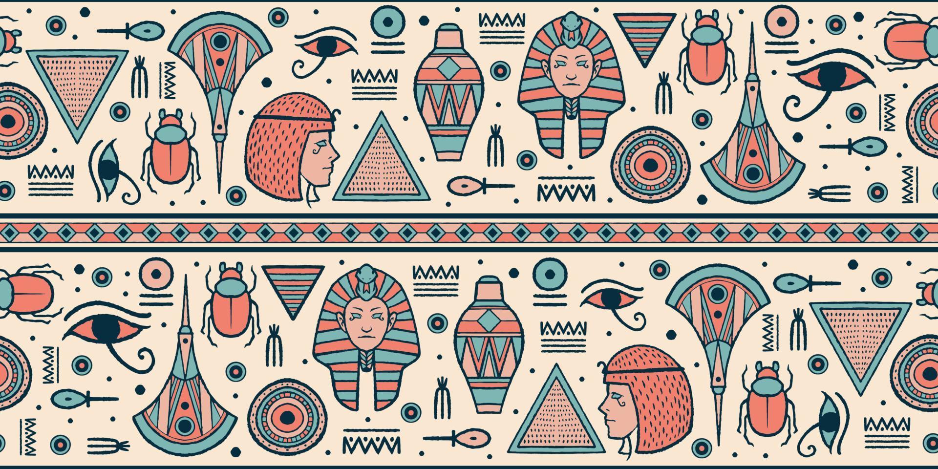 set van naadloze patronen hand getekende oude Egyptische tribale stijl. vector