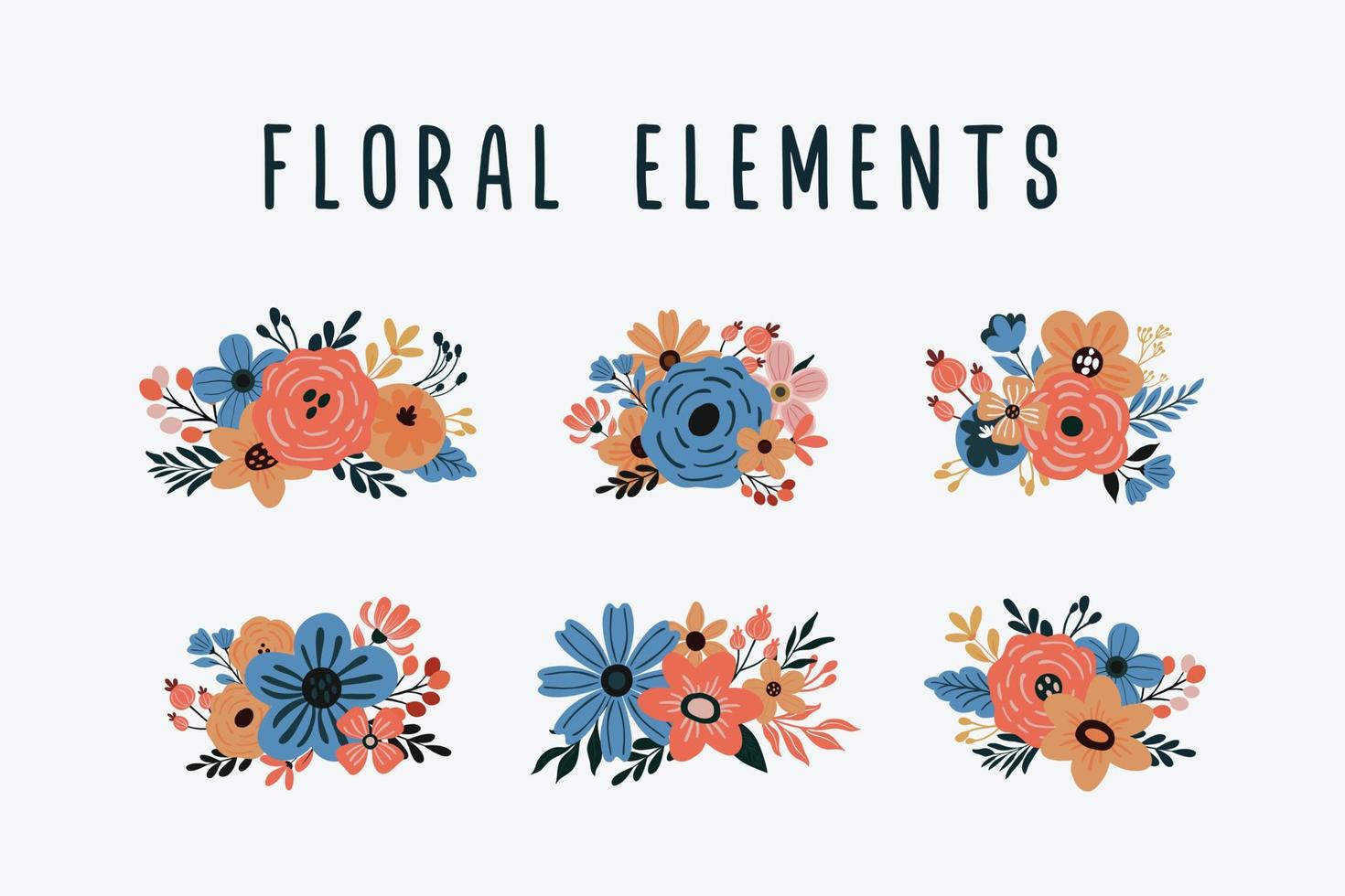 bloemenset met bladeren en bloemen, elementen voor uw composities trouwkaarten vector